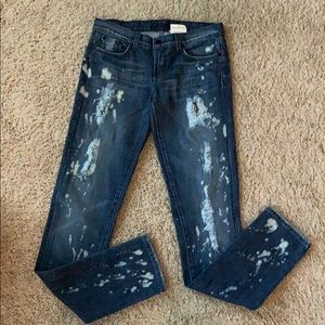 Bebe Destroyed Bleached Jeans With Stones & Mesh